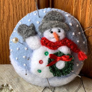 Needle felted Felt Snowman Pincushion/Ornament