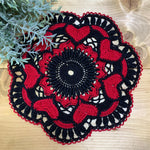 Load image into Gallery viewer, 9” Red and Black Valentines Doily-Red Heart Doily
