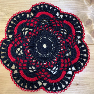 9” Red and Black Valentines Doily-Red Heart Doily