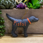 Load image into Gallery viewer, Personalized Silver Lab Ornament with a crochet collar
