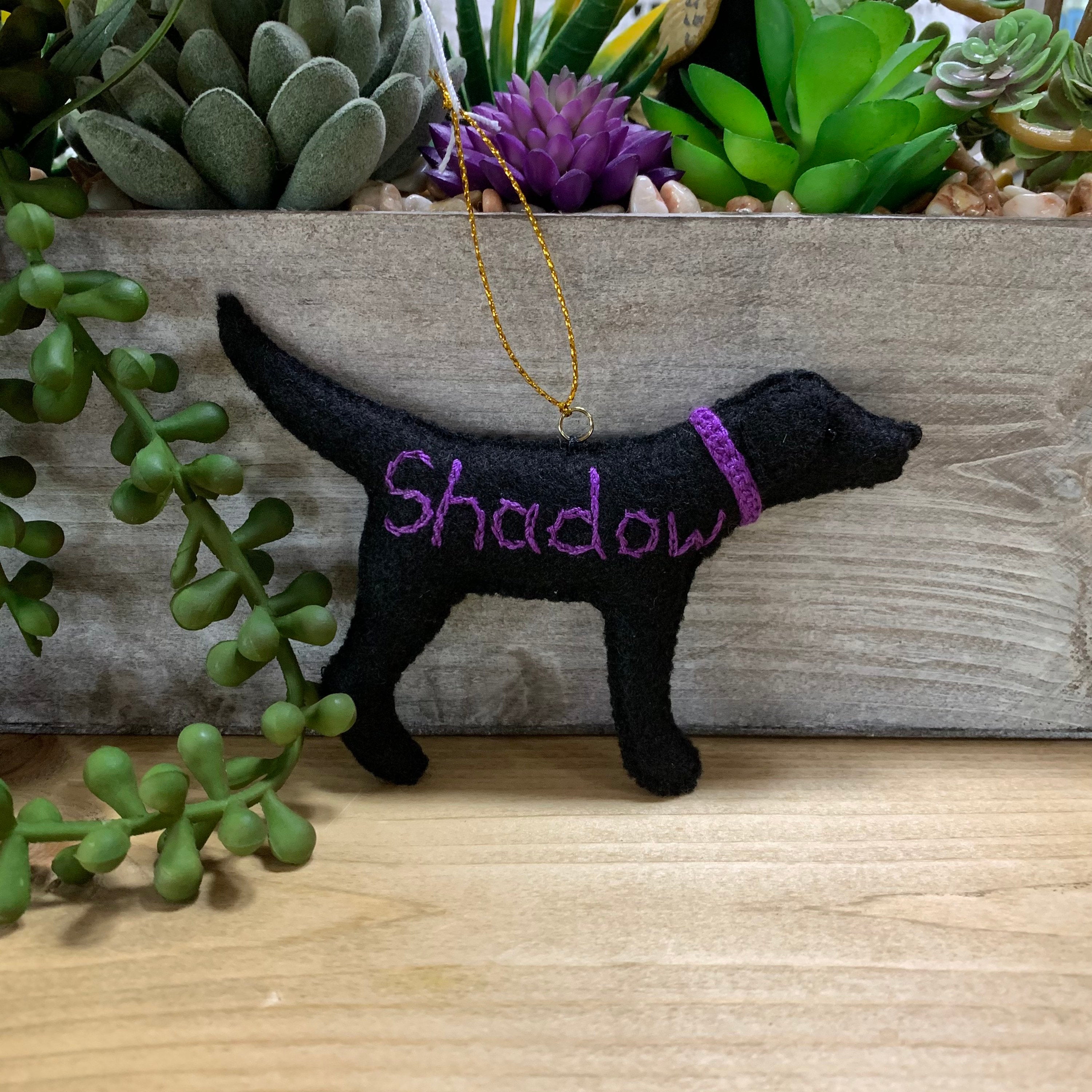 Personalized Silver Lab Ornament with a crochet collar