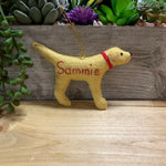 Load image into Gallery viewer, Personalized Red Fox Lab Ornament with a crochet collar

