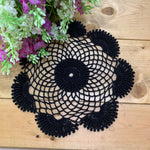Load image into Gallery viewer, 10 1/2” Black Round  Crochet Doily- 10 1/2” Dimensional Doily- Round Doily
