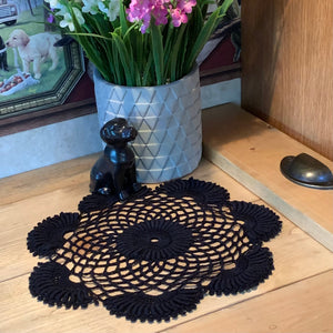 10 1/2” Black Round  Crochet Doily- 10 1/2” Dimensional Doily- Round Doily