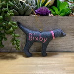 Load image into Gallery viewer, Personalized Silver Lab Ornament with a crochet collar
