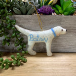 Load image into Gallery viewer, Personalized Silver Lab Ornament with a crochet collar
