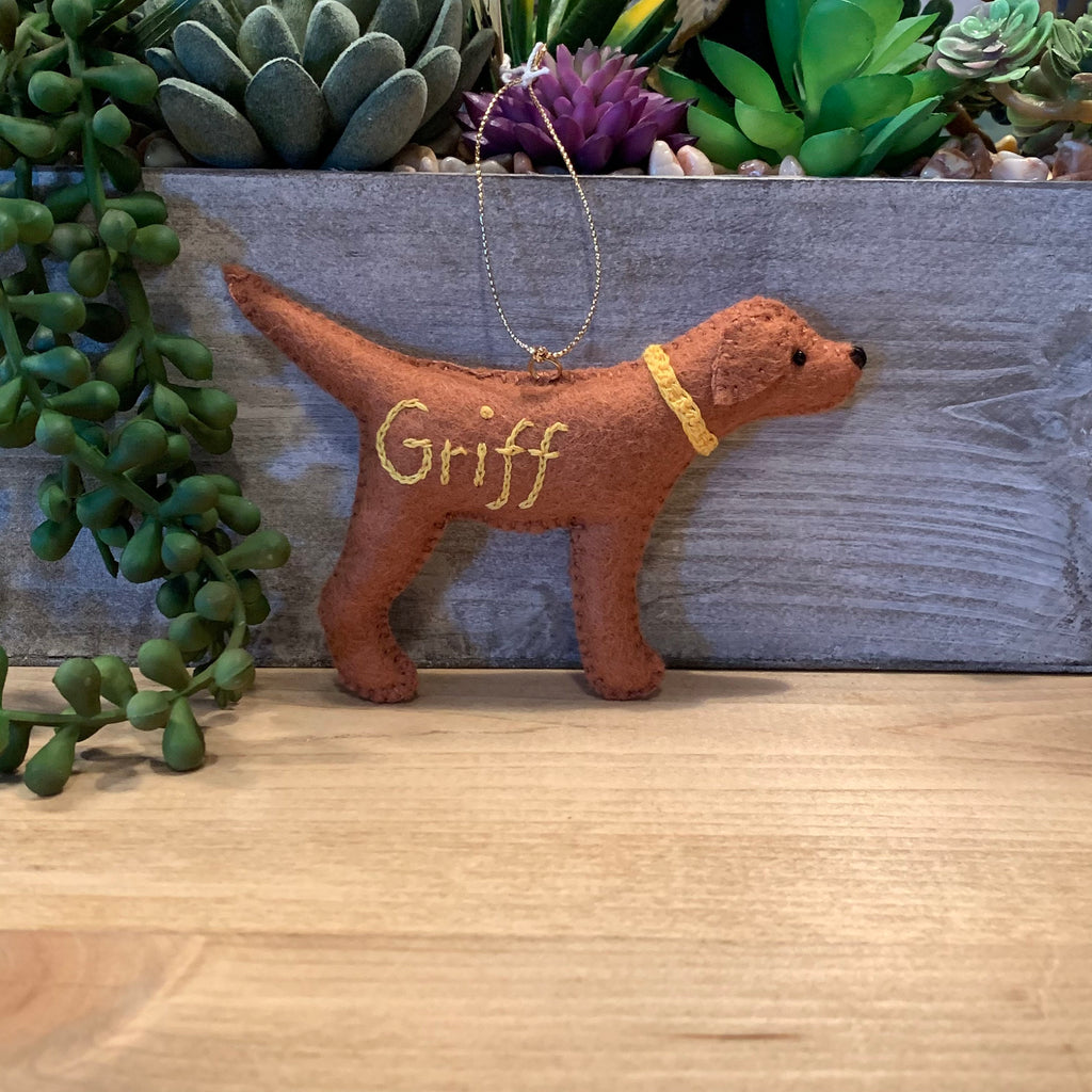 Personalized Red Fox Lab Ornament with a crochet collar