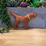 Load image into Gallery viewer, Personalized Red Fox Lab Ornament with a crochet collar
