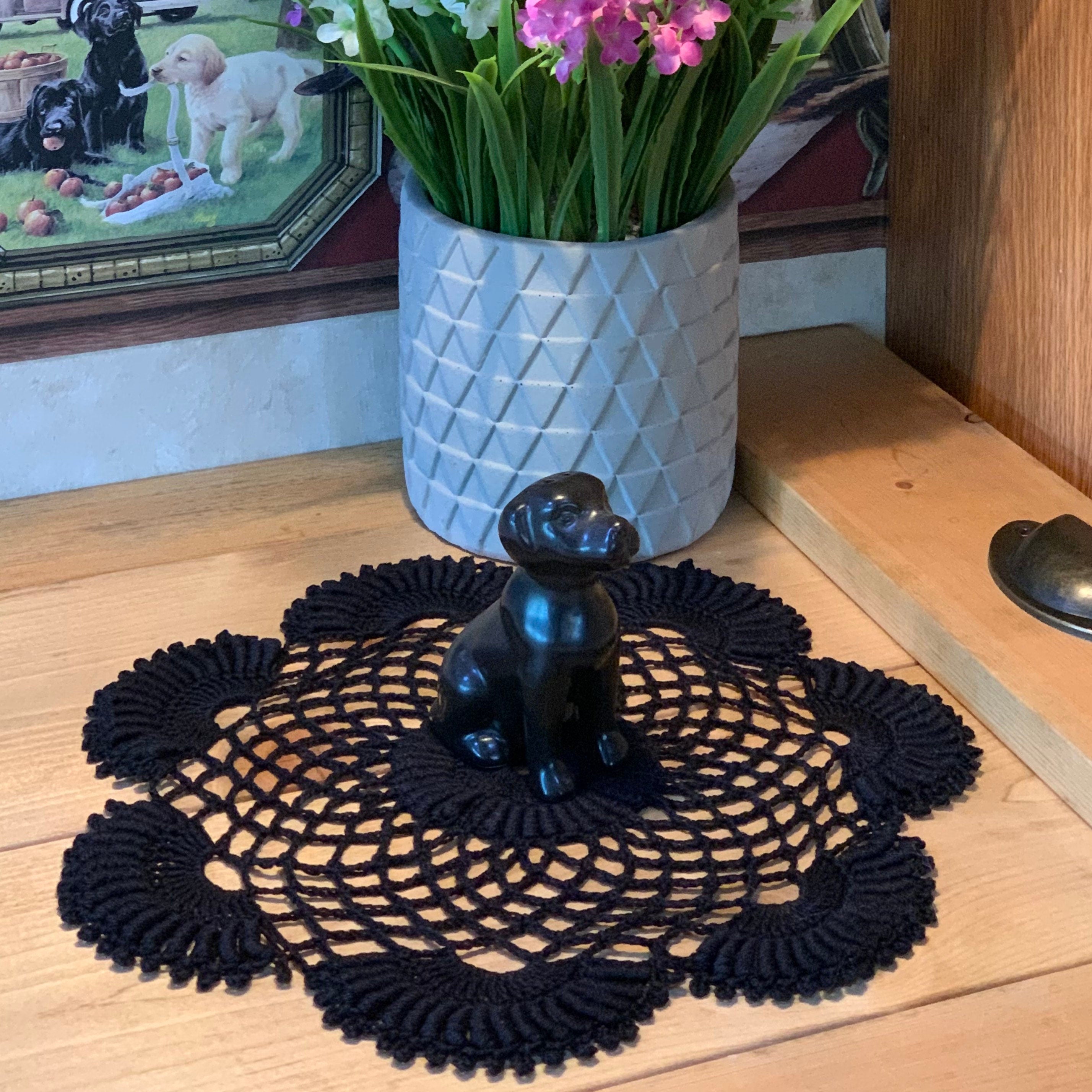 10 1/2” Black Round  Crochet Doily- 10 1/2” Dimensional Doily- Round Doily