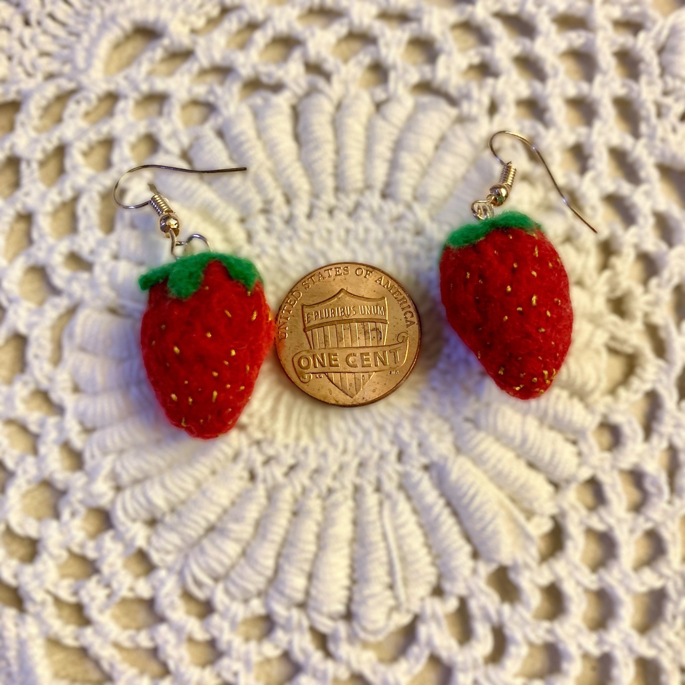Strawberry Earrings-Needle Felted Earrings made from Merino Wool