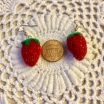 Load image into Gallery viewer, Strawberry Earrings-Needle Felted Earrings made from Merino Wool
