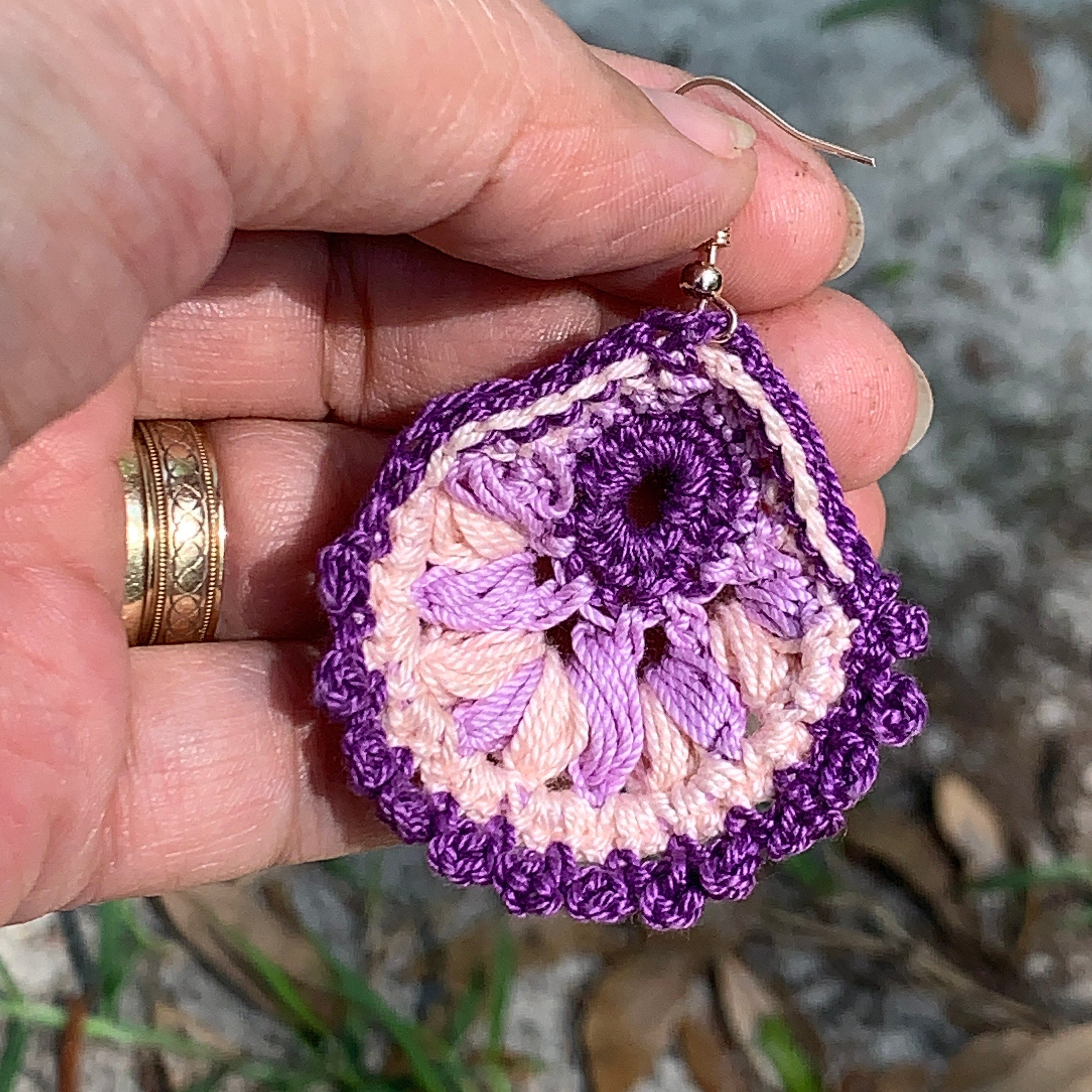 Purple Crocheted Earrings-Boho Style Shell shaped Earrings