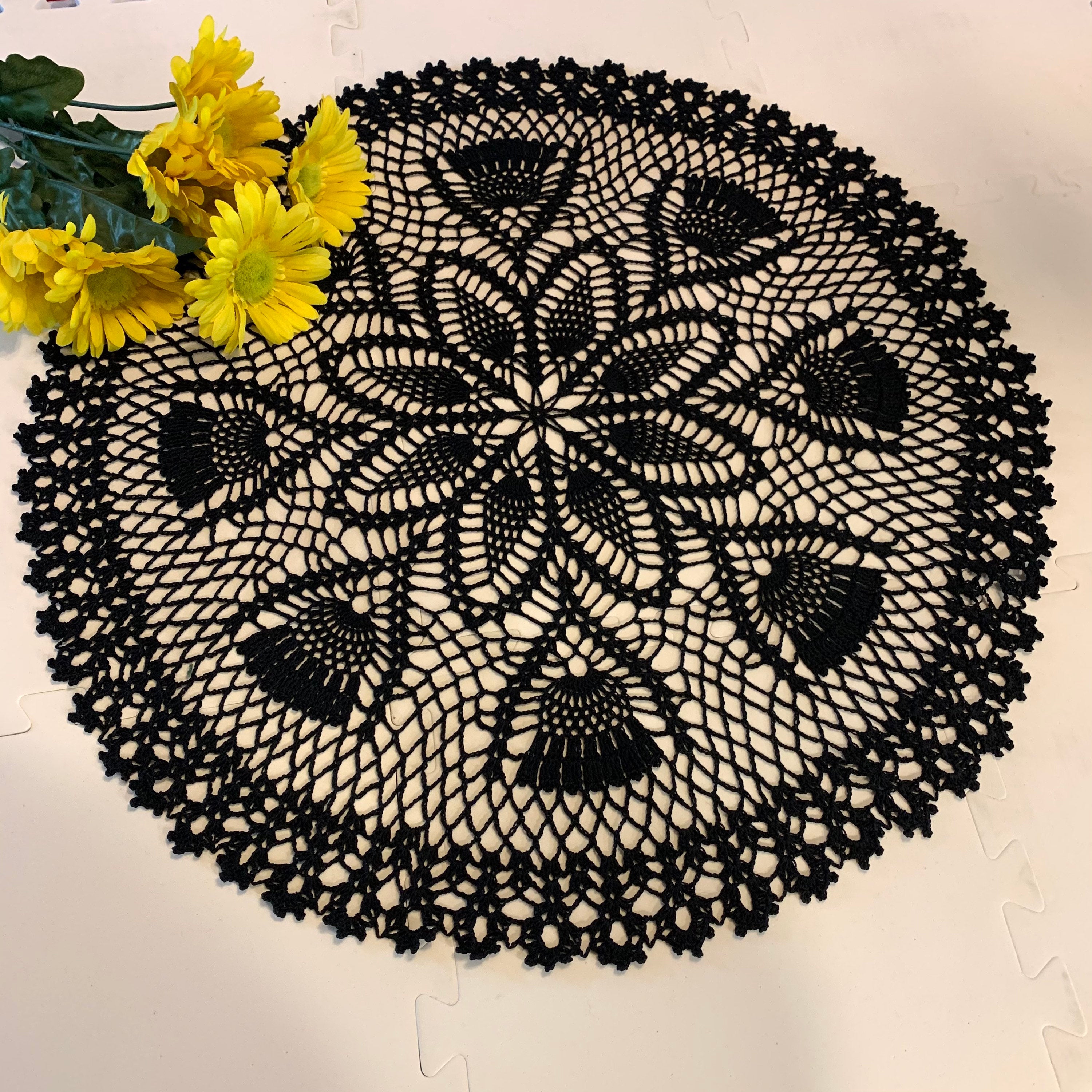 25 inch Black Round  Crochet Doily