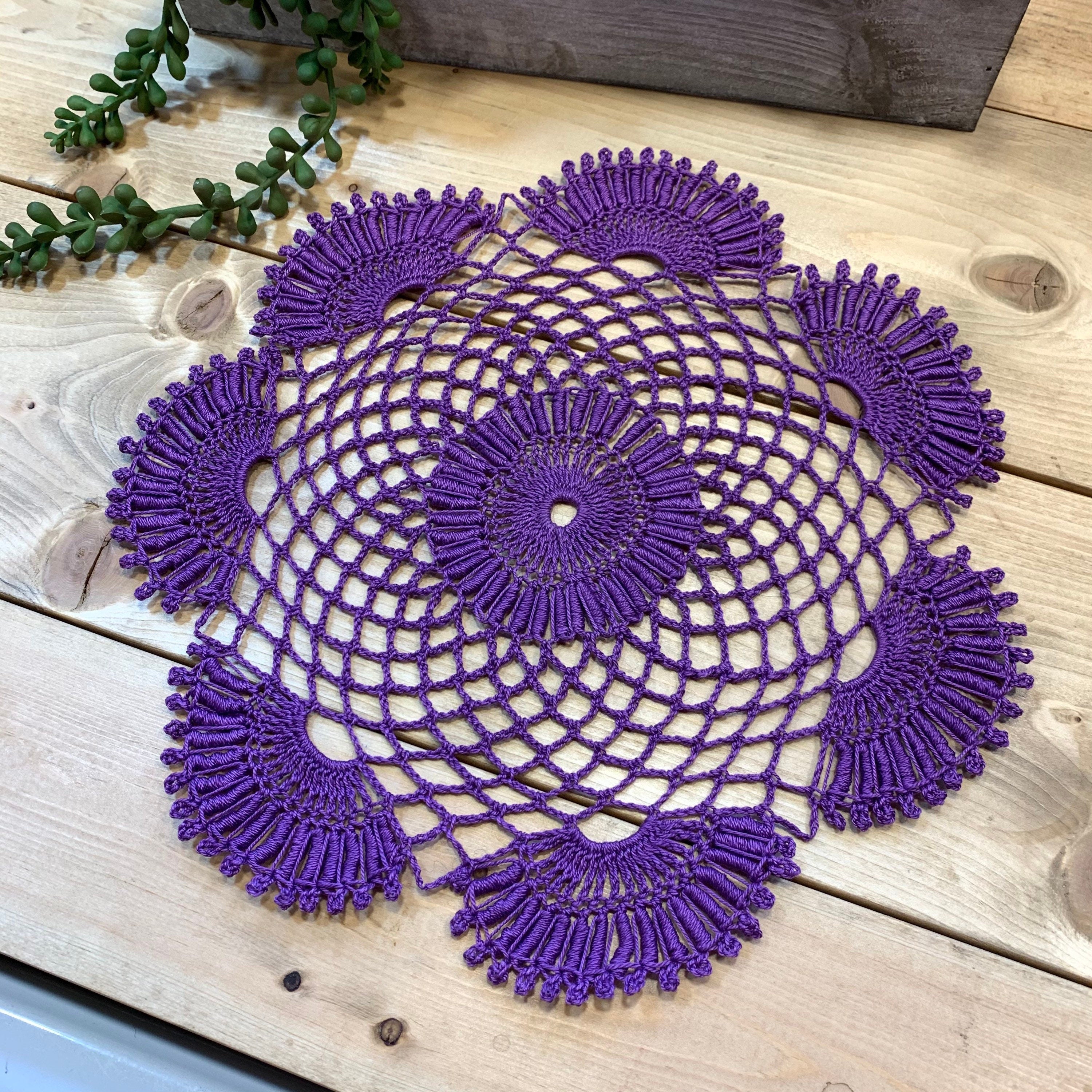 10 1/2” Purple Round  Crochet Doily-  Dimensional Doily- Round Doily