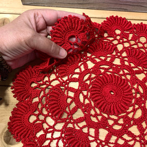 12” red doily