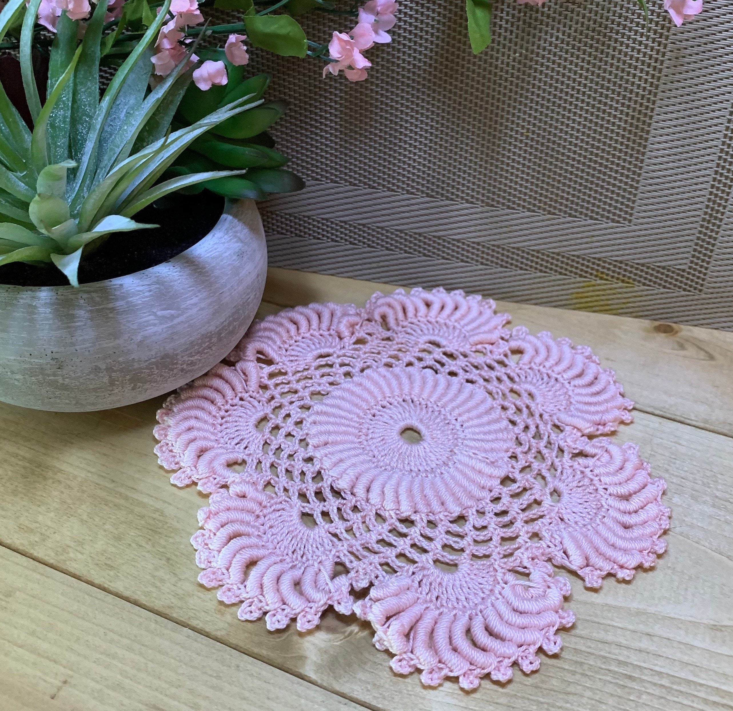 Light Pink Round  Crochet Doilies  Set of 2 -6 1/2“ Dimensional Doily- Round Doilies