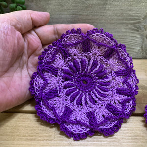 Set of two 4 inch Lilac / Purple Doily Coasters - Textured Mini Doilies