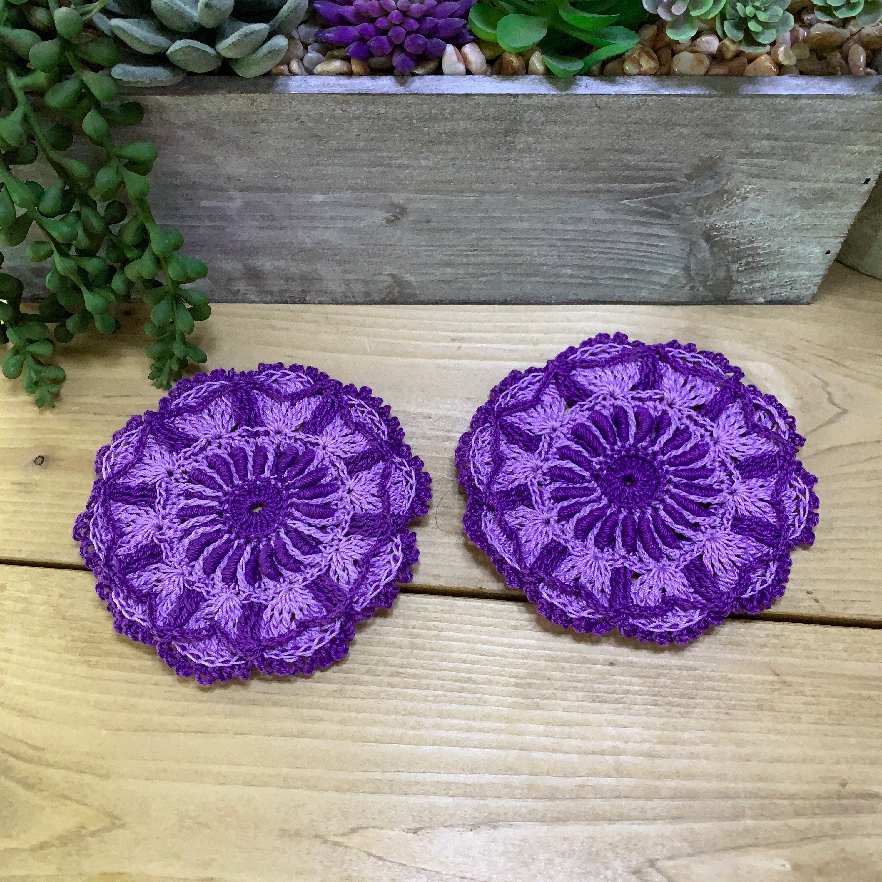Set of two 4 inch Lilac / Purple Doily Coasters - Textured Mini Doilies
