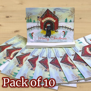 Pack of 10 Black Labrador Retriever Christmas Cards with Envelopes