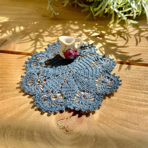 Grey Micro Crochet Doily- 2 7/8 “ Dollhouse Mini Doily