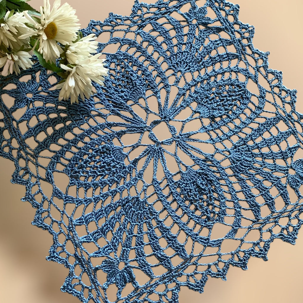 Country Blue 12“ Square Doily -Crocheted Doily-Table Decoration