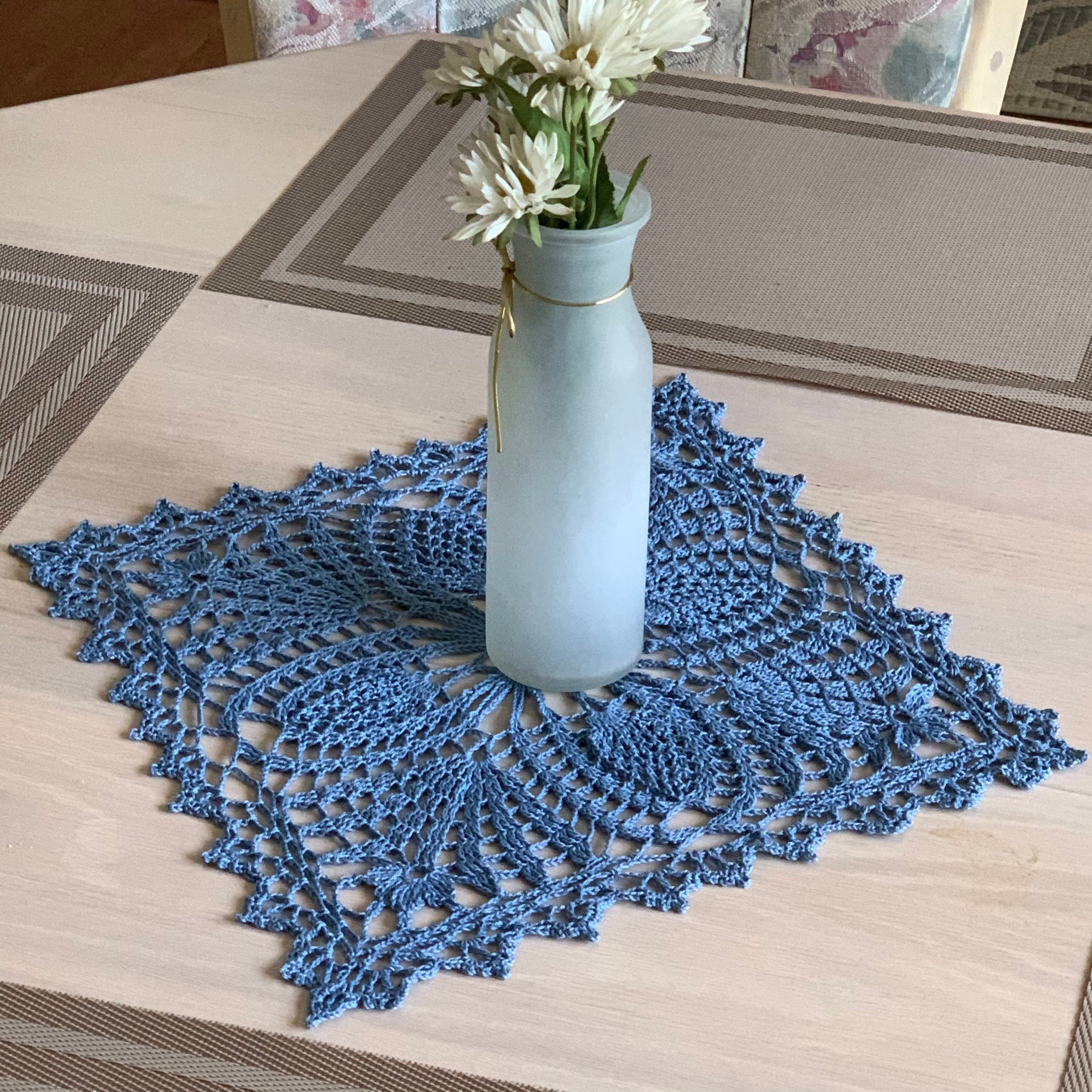 Country Blue 12“ Square Doily -Crocheted Doily-Table Decoration