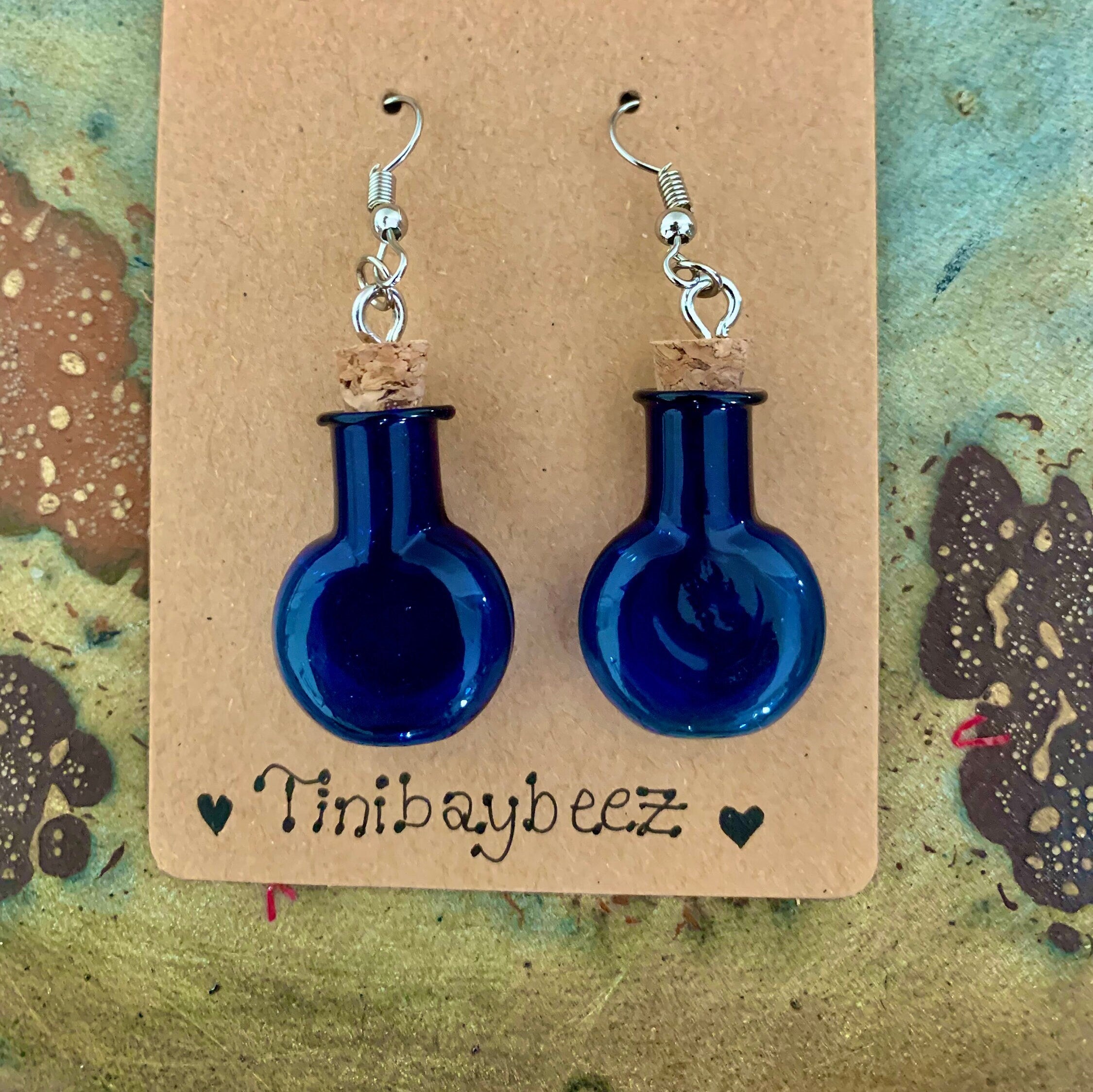 Blue Miniature Glass Bottle Earrings