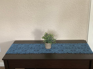 48”x11” Country Blue Crochet Table Runner Made To Order