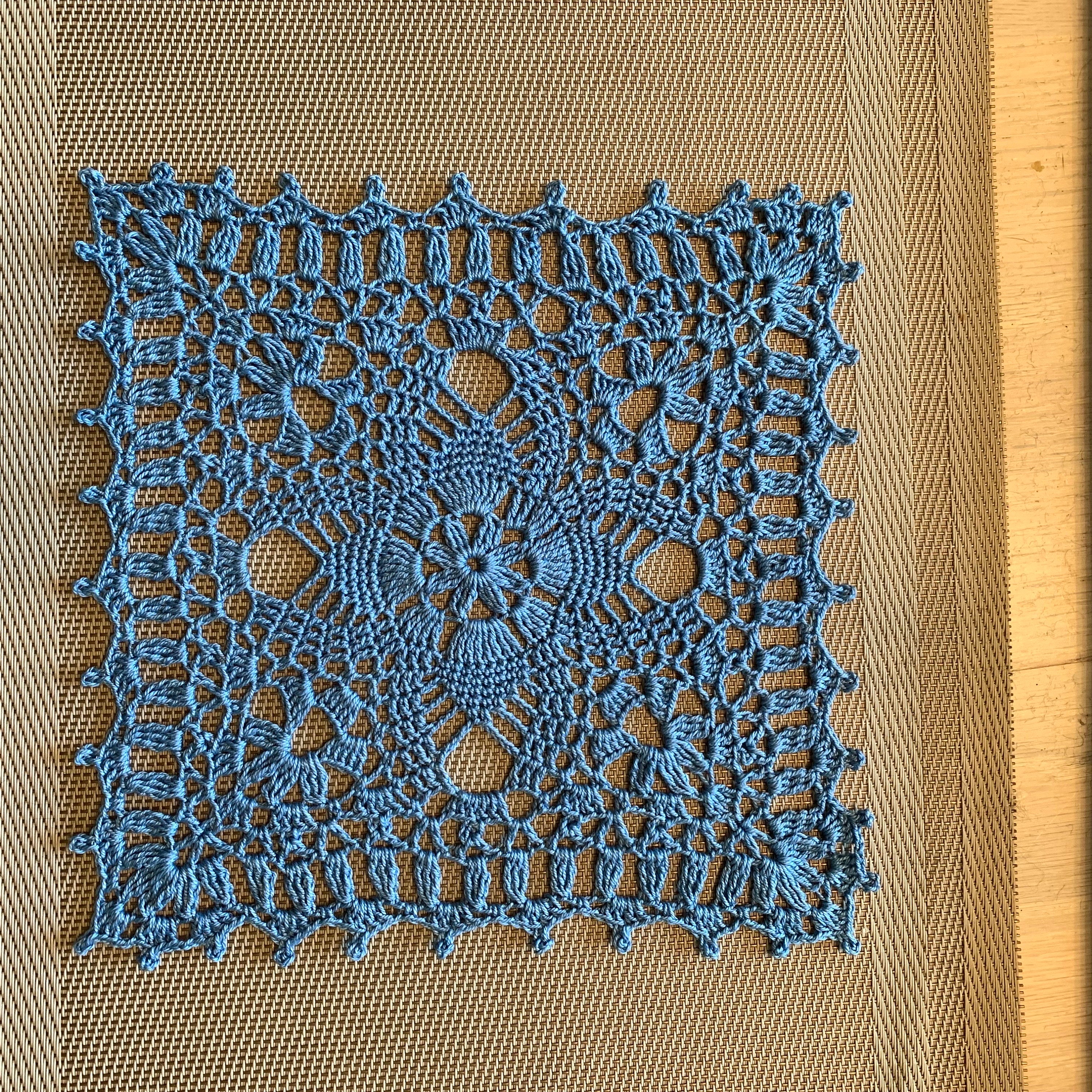 8” Square Doily- Country Blue Crochet Doily