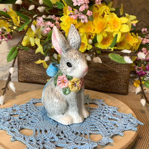 Vintage Easter Bunny Figurine with doily