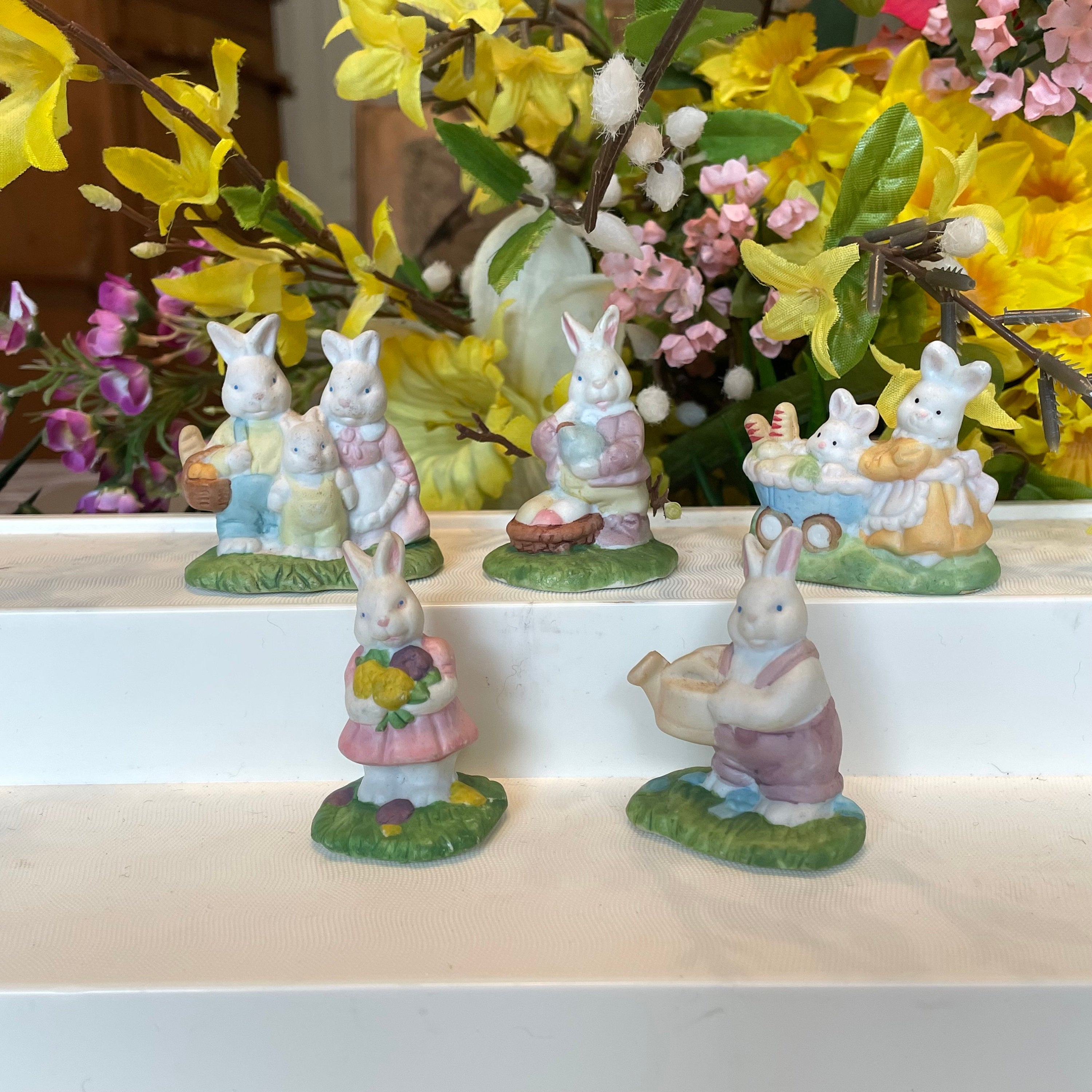 Set of 5 Vintage Porcelain Easter Bunny Figurines