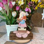 Load image into Gallery viewer, Vintage Resin Easter Bunny Girl Figurine with Doily
