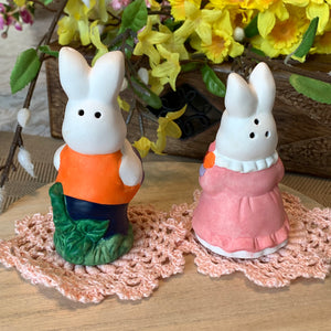 Ceramic Easter Bunny Salt and Pepper Shaker set on mini doilies