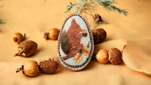 Scented Red Squirrel Felt Sachet with Wooden Beads