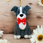 Load image into Gallery viewer, Blue Nosed Pitbull Felt Ornament with white patches and white paws
