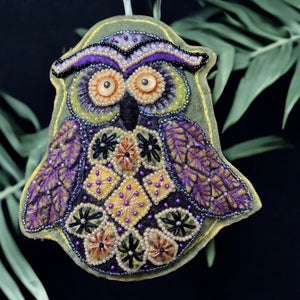 Scented Owl Sachet with Bead Embroidery on Felt-One Of A Kind Owl Ornament
