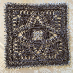 8” Square Crochet Doily- Charcoal Gray with Light Gray Accents