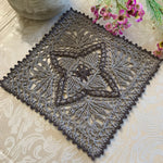 Load image into Gallery viewer, 8” Square Crochet Doily-Light Gray with Charcoal Gray Accents
