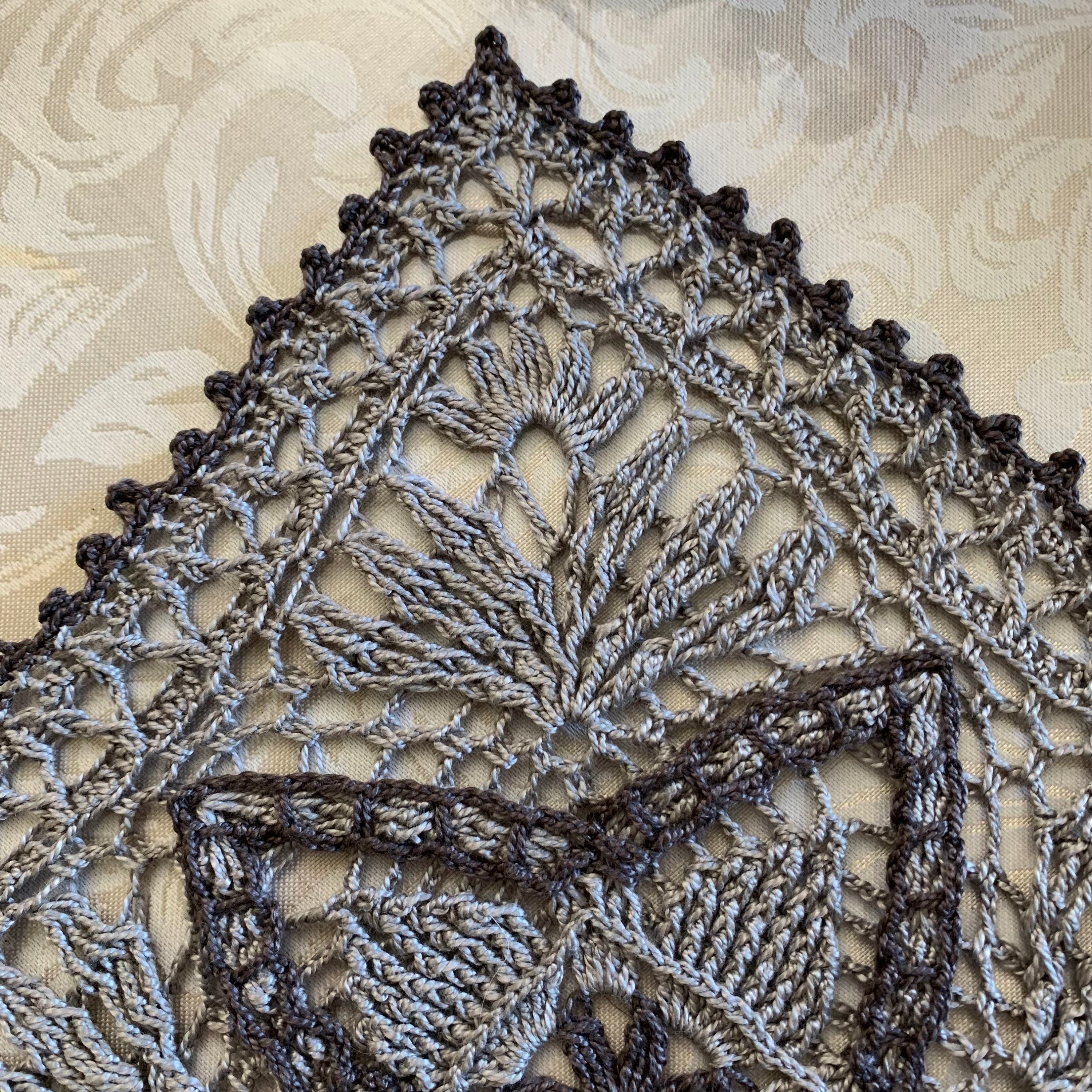 8” Square Crochet Doily-Light Gray with Charcoal Gray Accents