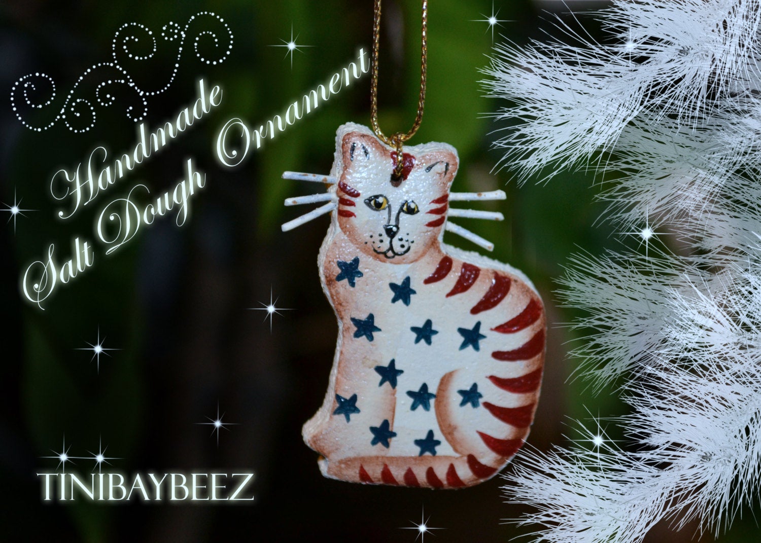 Salt Dough Ornament- Cinnamon Ornament-Cat Ornament-Americana Ornament