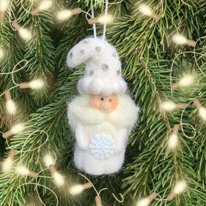 Needle felted Snow Santa Ornament